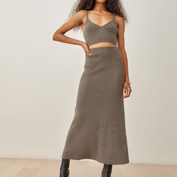Reformation Mae Cashmere Bra And Skirt Set — Two Piece Dress - Picture 1 of 6